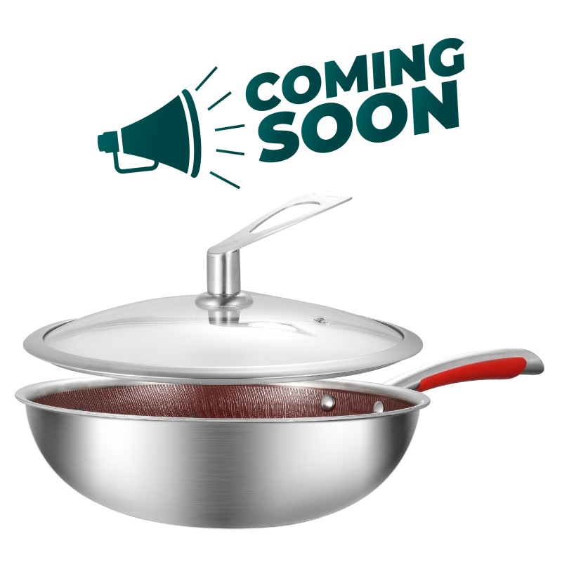 Fry Wok 28x8.5cm  Inner Non-Stick ceramic coated with honeycomb texture. 4mm Glass Lid