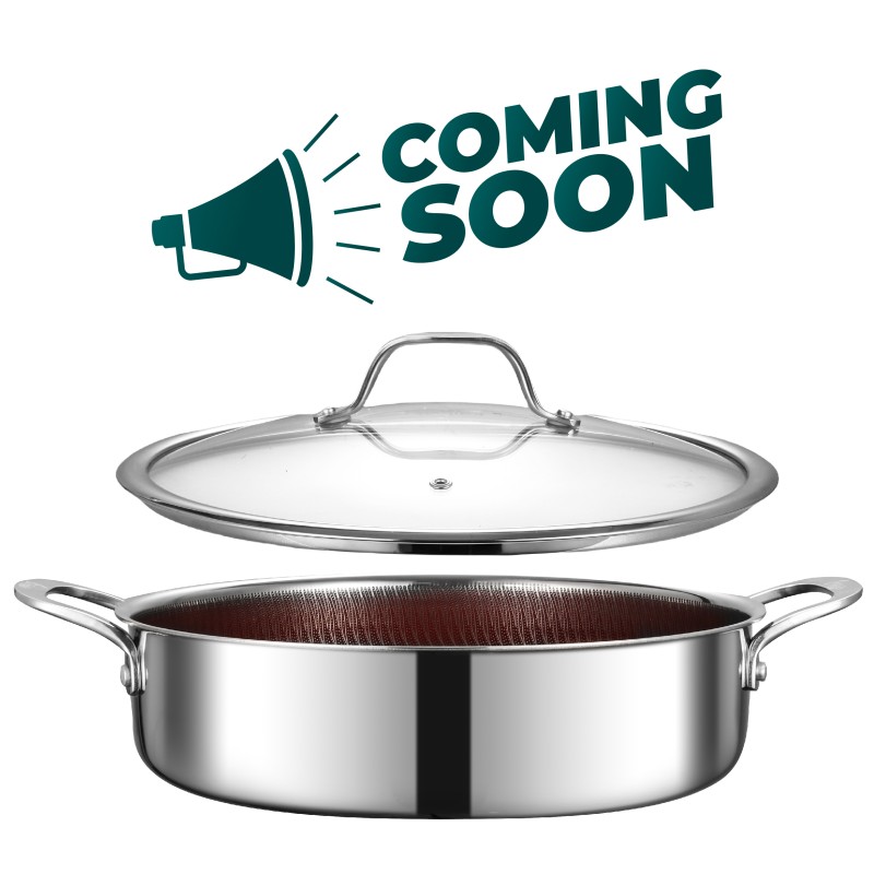 Casserole  28x7.5 cm Non-Stick ceramic coated with honeycomb texture.4mm glass lid.