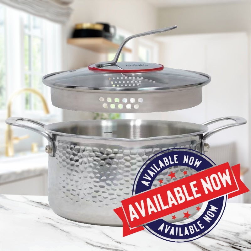 Hammered Stainless Steel Saucepot with lids 20x11.5cm (3.0L)