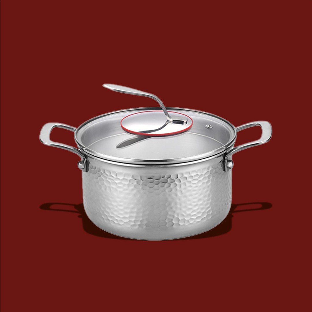 Hammered Stainless Steel Saucepot with lids 20x11.5cm (3.0L)